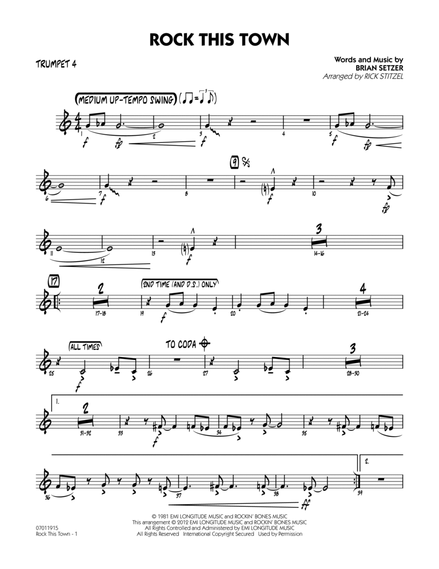 Rock This Town - Trumpet 4 Jazz Ensemble scores gallery preview page 1