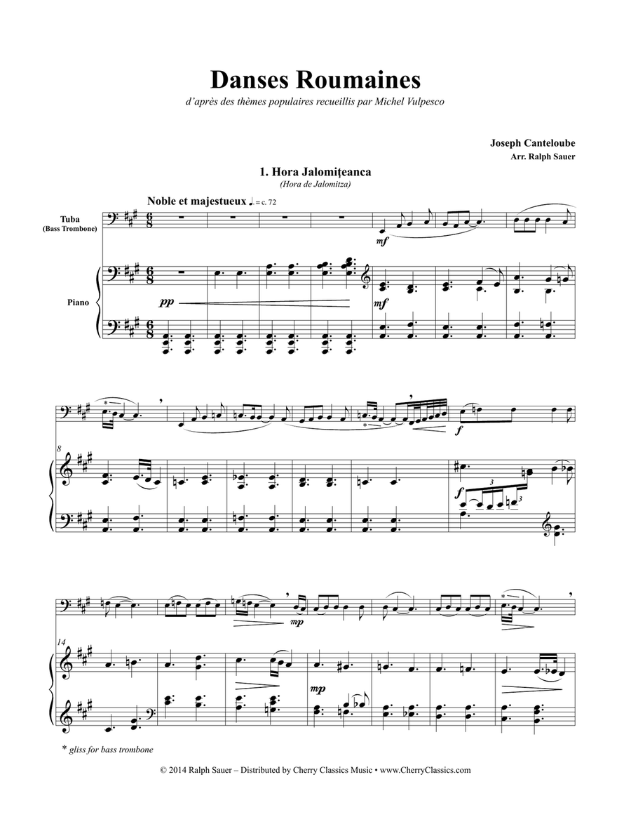 Danses Roumaines for Tuba or Bass Trombone & Piano Bass Trombone scores gallery preview page 2