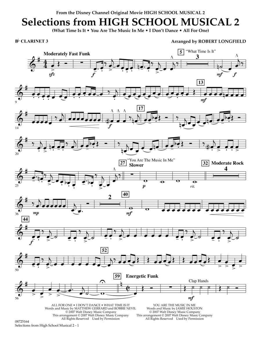 Selections from High School Musical 2 - Bb Clarinet 3 B-Flat Clarinet scores gallery preview page 1