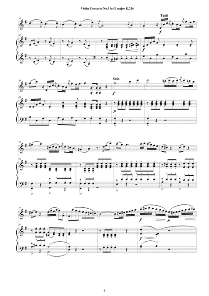 Mozart - Violin Concerto No.3 in G major K 216 for Violin and Piano - Score and Part image number null