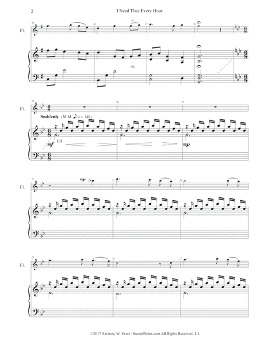 I Need Thee Every Hour-Flute & Piano Flute Solo scores gallery preview page 3