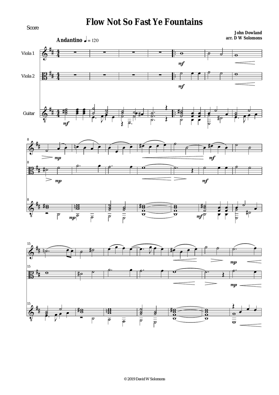 Flow not so fast ye fountains for 2 violas and guitar String Duet scores gallery preview page 1