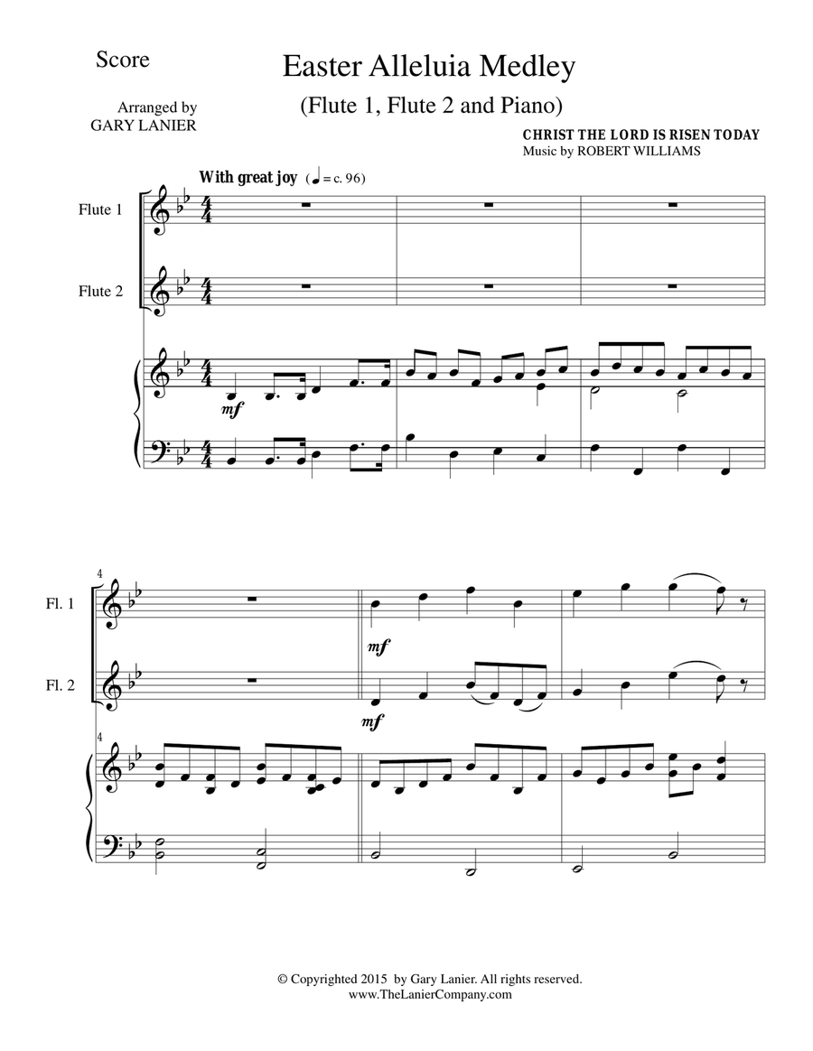 EASTER ALLELUIA MEDLEY (Trio – Flute 1, Flute 2/Piano) Score and Parts Flute Duet scores gallery preview page 1