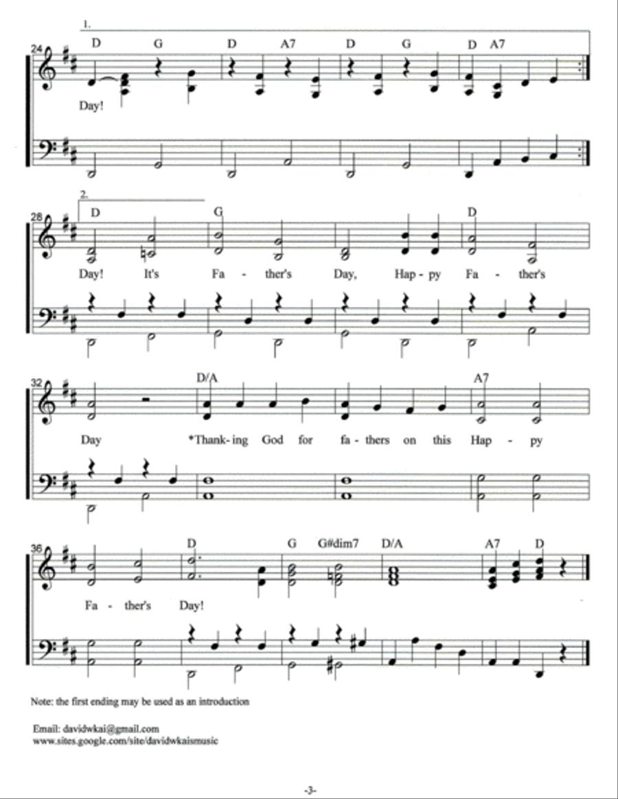 A Father's Day Song (accompaniment and lead sheet) Piano, Vocal, Guitar scores gallery preview page 3