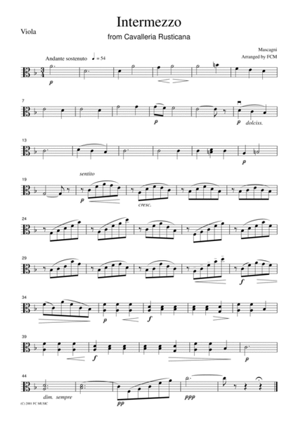 Mascagni Intermezzo from Cavalleria Rusticana, for string quartet, CM301 image number null