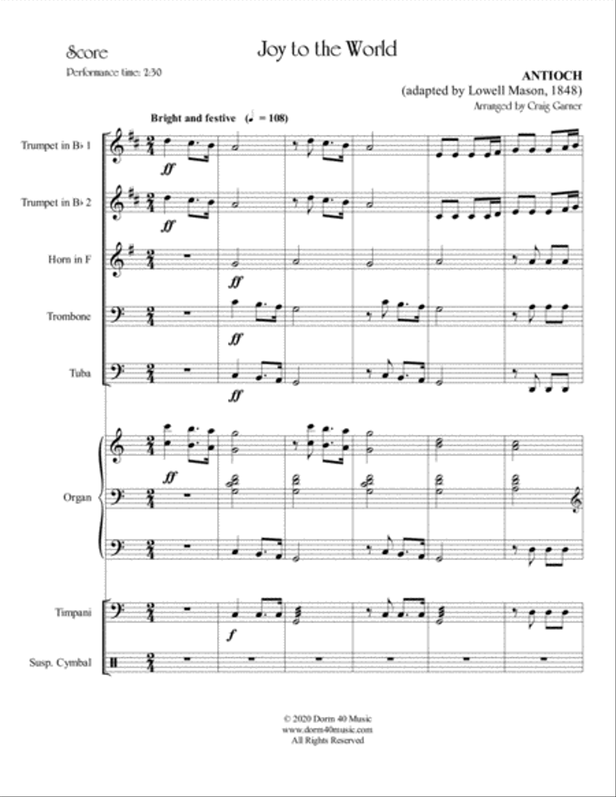 Joy to the World (for Brass Quintet and Organ) Brass Ensemble scores gallery preview page 3