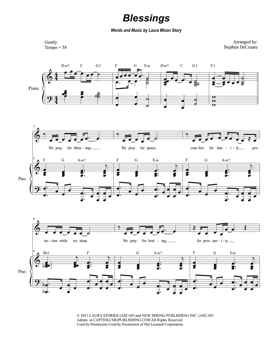 Blessings Piano, Vocal scores gallery preview page 1