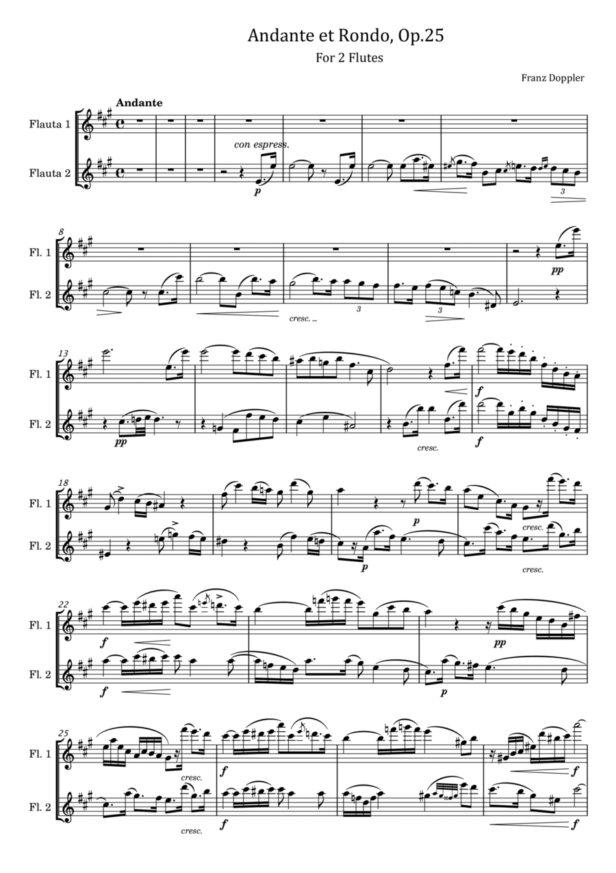 Franz Doppler - Andante et Rondo, Op.25 - For 2 Flutes Original Flute Duet scores gallery preview page 1