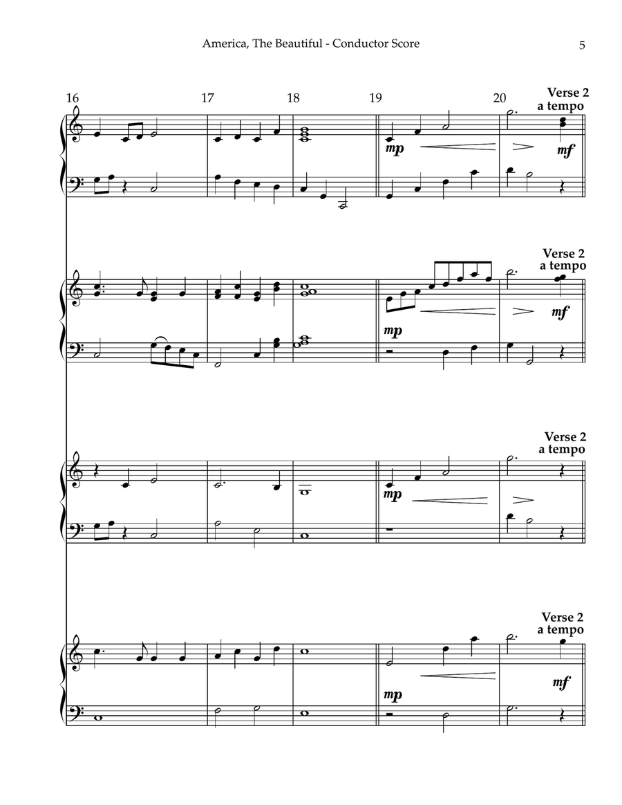 America The Beautiful, Multi-Level Duet for Harps, Conductor Score Pedal Harp scores gallery preview page 5