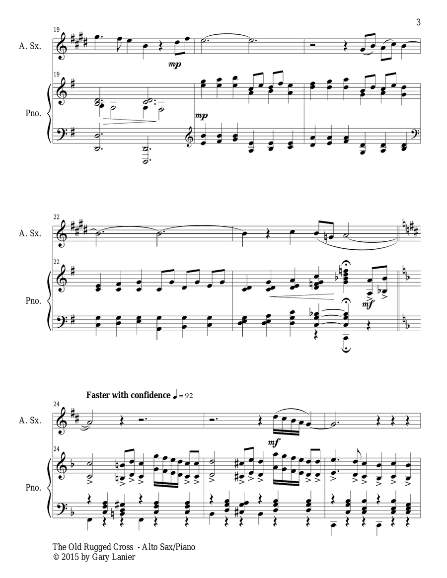 THE OLD RUGGED CROSS (Duet – Alto Sax and Piano/Score and Parts) Woodwind Duet scores gallery preview page 4