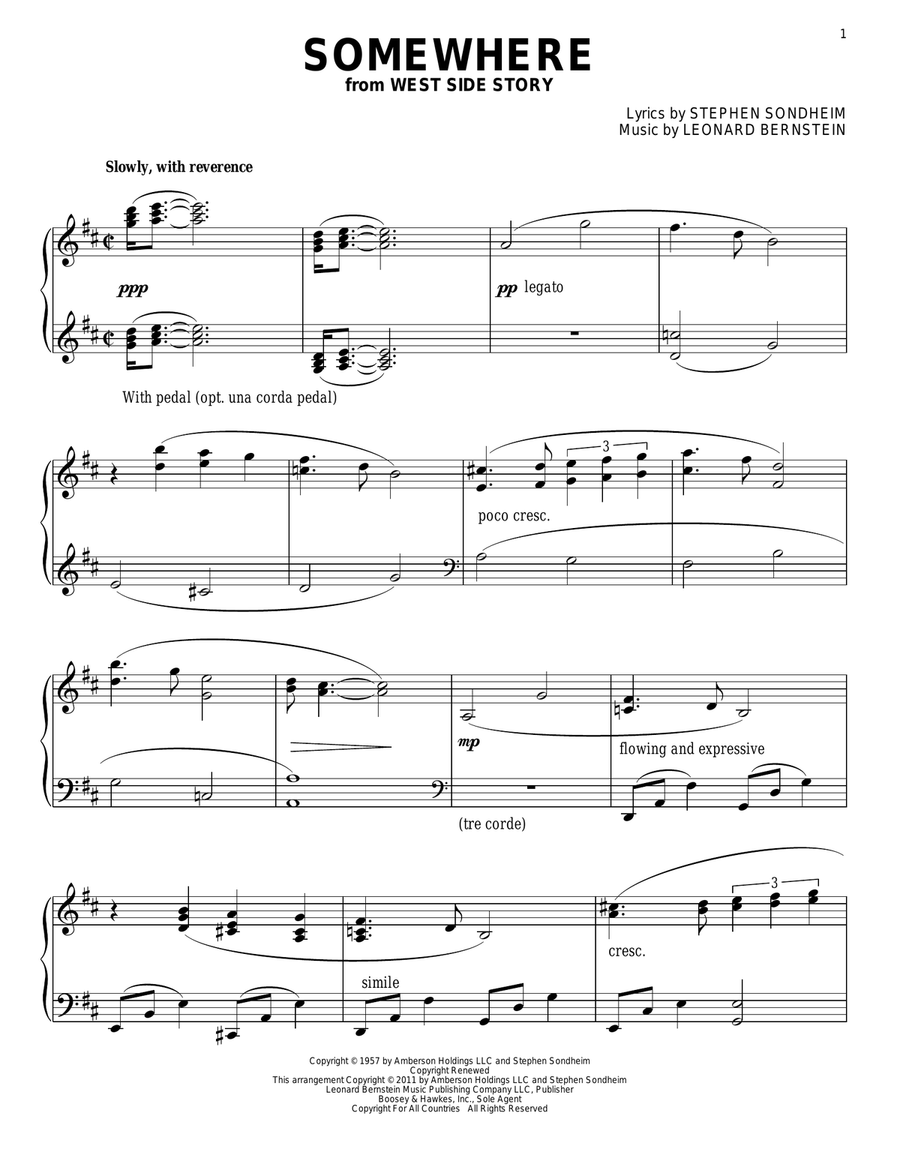 Somewhere Piano Solo scores gallery preview page 1