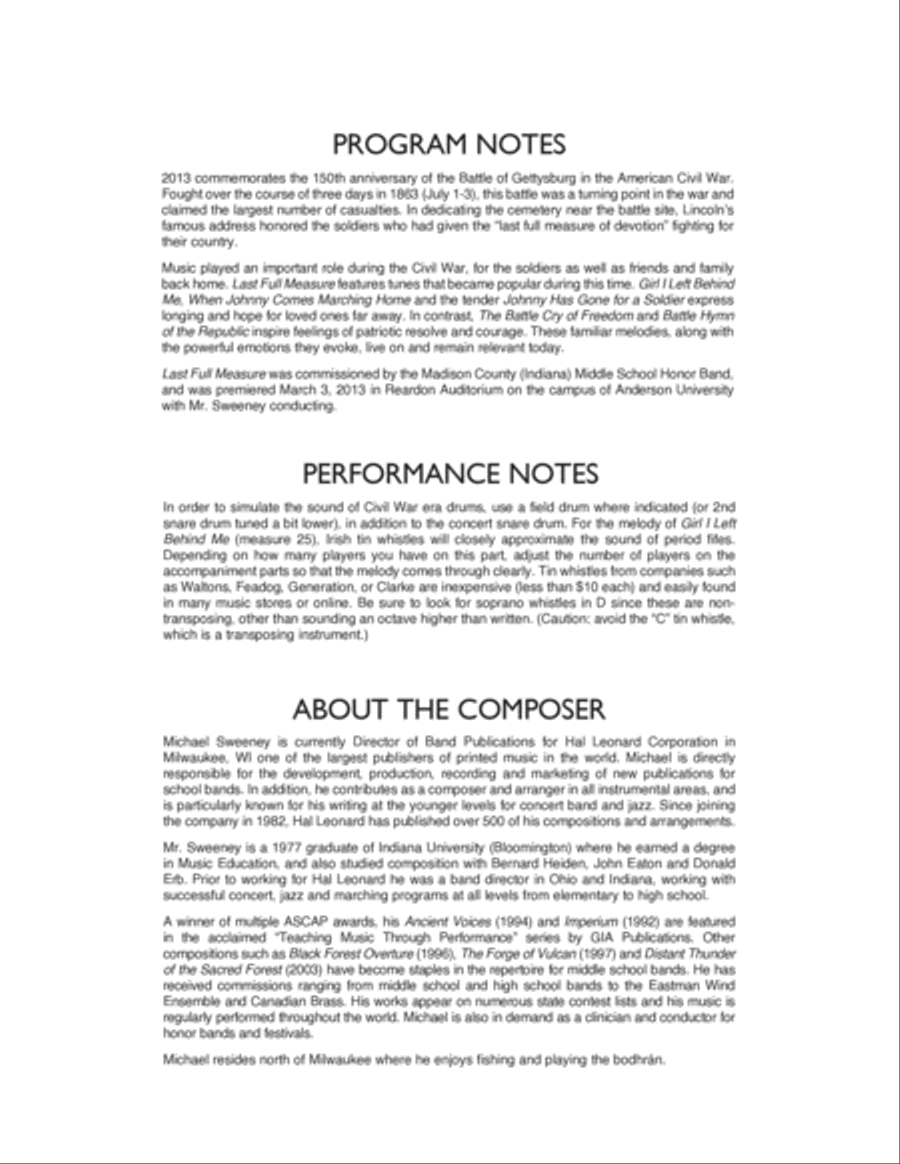 Last Full Measure (A Gettysburg Remembrance) - Full Score Concert Band scores gallery preview page 2