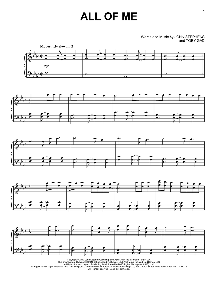 All Of Me Piano Solo scores gallery preview page 1