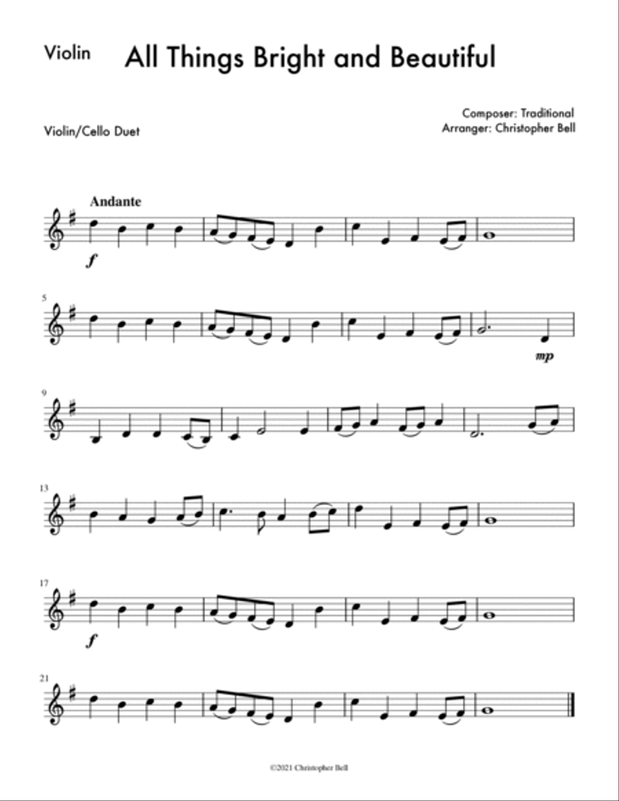 All Things Bright and Beautiful - Easy Violin/Cello Duet String Duet scores gallery preview page 2
