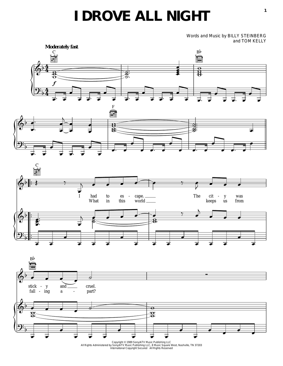 I Drove All Night I Drove All Night Acoustic Guitar scores gallery preview page 1