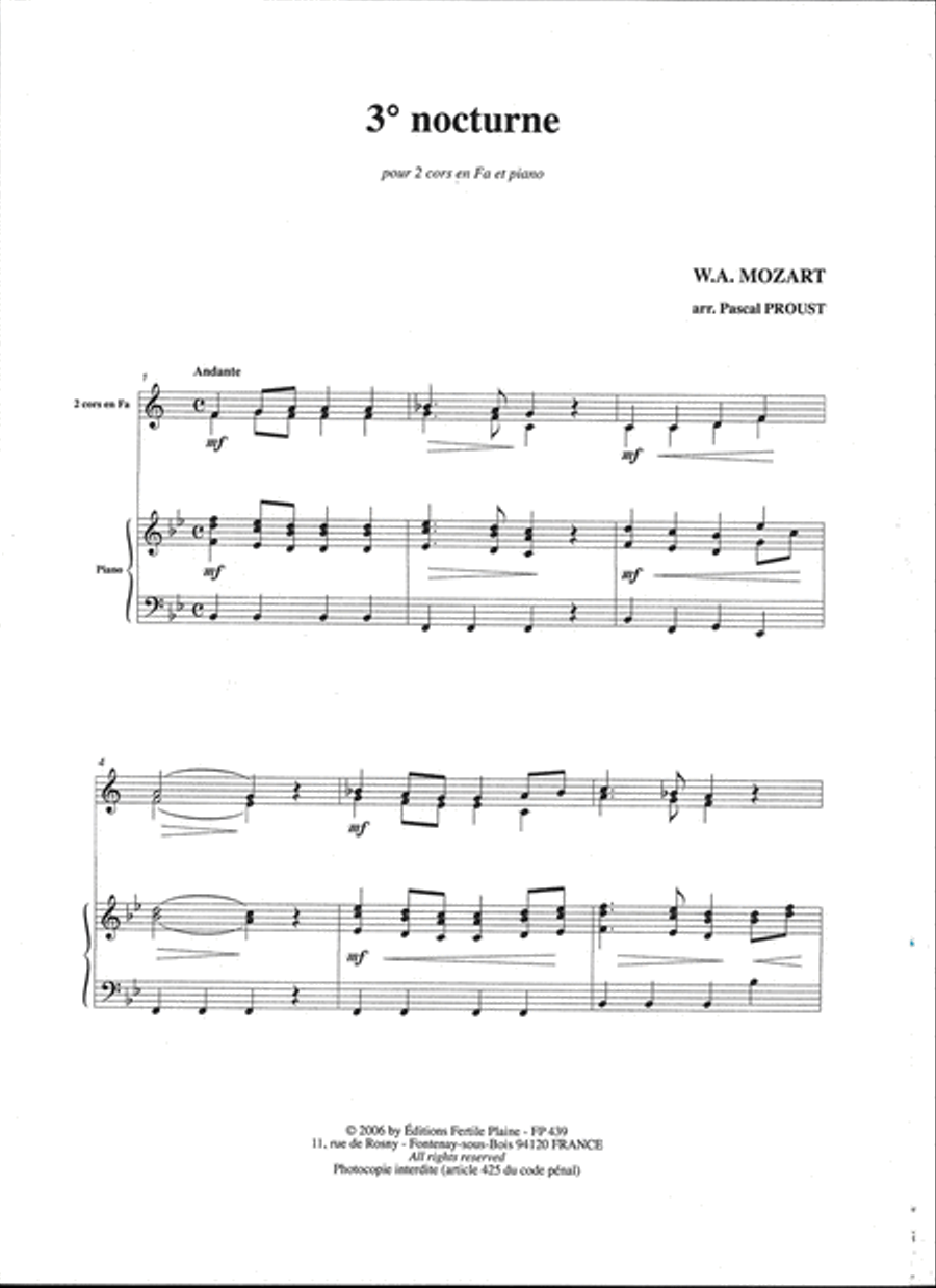 Nocturne D'après Mozart Nocturne D'après Mozart Horn scores gallery preview page 1