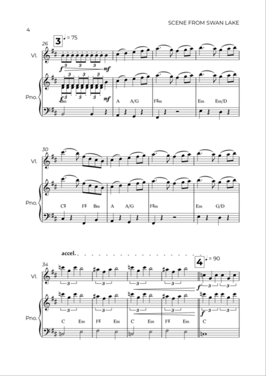 SCENE FROM SWAN LAKE - TCHAIKOVSKY – VIOLIN & PIANO Violin Solo scores gallery preview page 4
