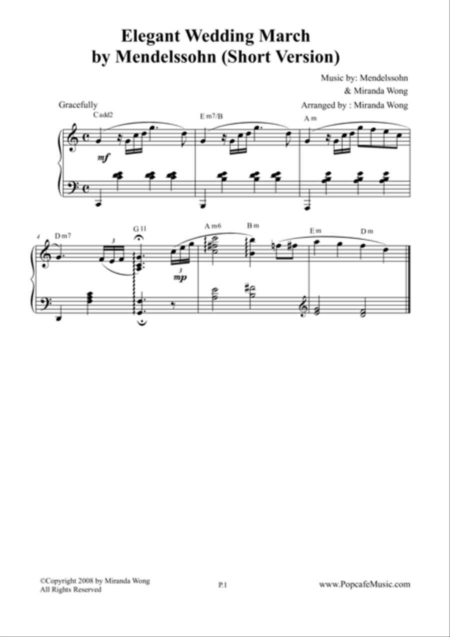 Elegant Wedding March (Short Version) by Miranda Wong Piano scores gallery preview page 1