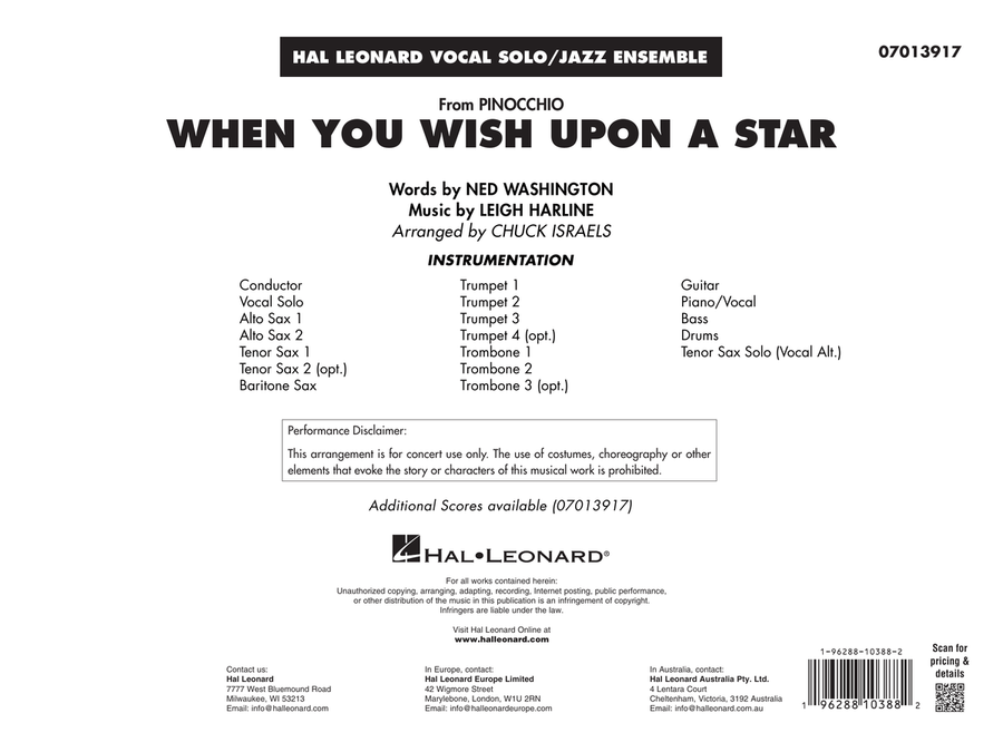 When You Wish Upon A Star (Key: C) (arr. Chuck Israels) - Conductor Score (Full Score)