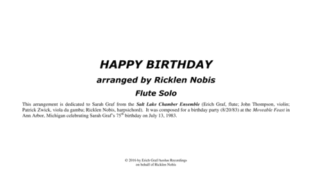 HAPPY BIRTHDAY arranged for solo flute image number null