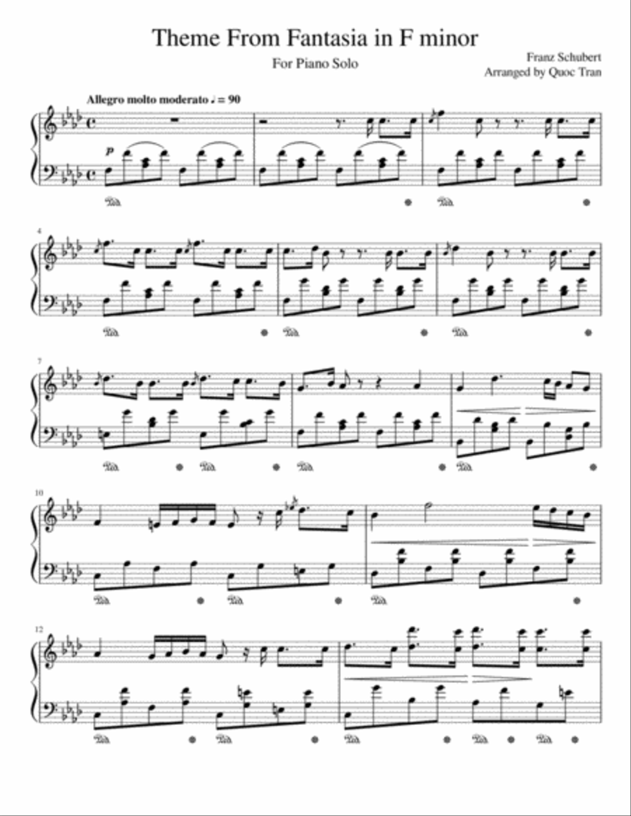 Theme from Schubert Fantasia in F minor - For Piano Solo (Intermediate) Theme from Schubert Fantasia in F minor - For Piano Solo (Intermediate) Piano Solo scores gallery preview page 1