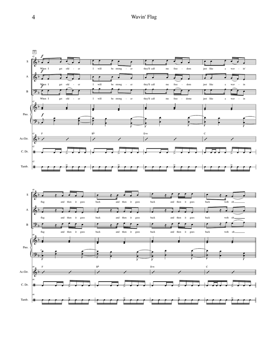 Wavin' Flag (coca-cola Celebration Mix) 3-Part scores gallery preview page 4