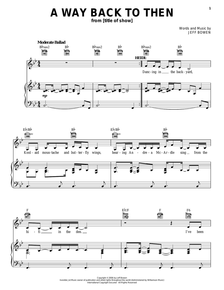 A Way Back To Then Piano, Vocal, Guitar scores gallery preview page 1
