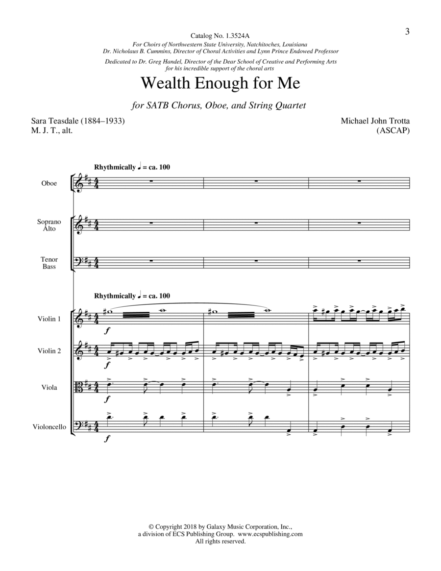 Wealth Enough for Me from For a Breath of Ecstasy Choir scores gallery preview page 1