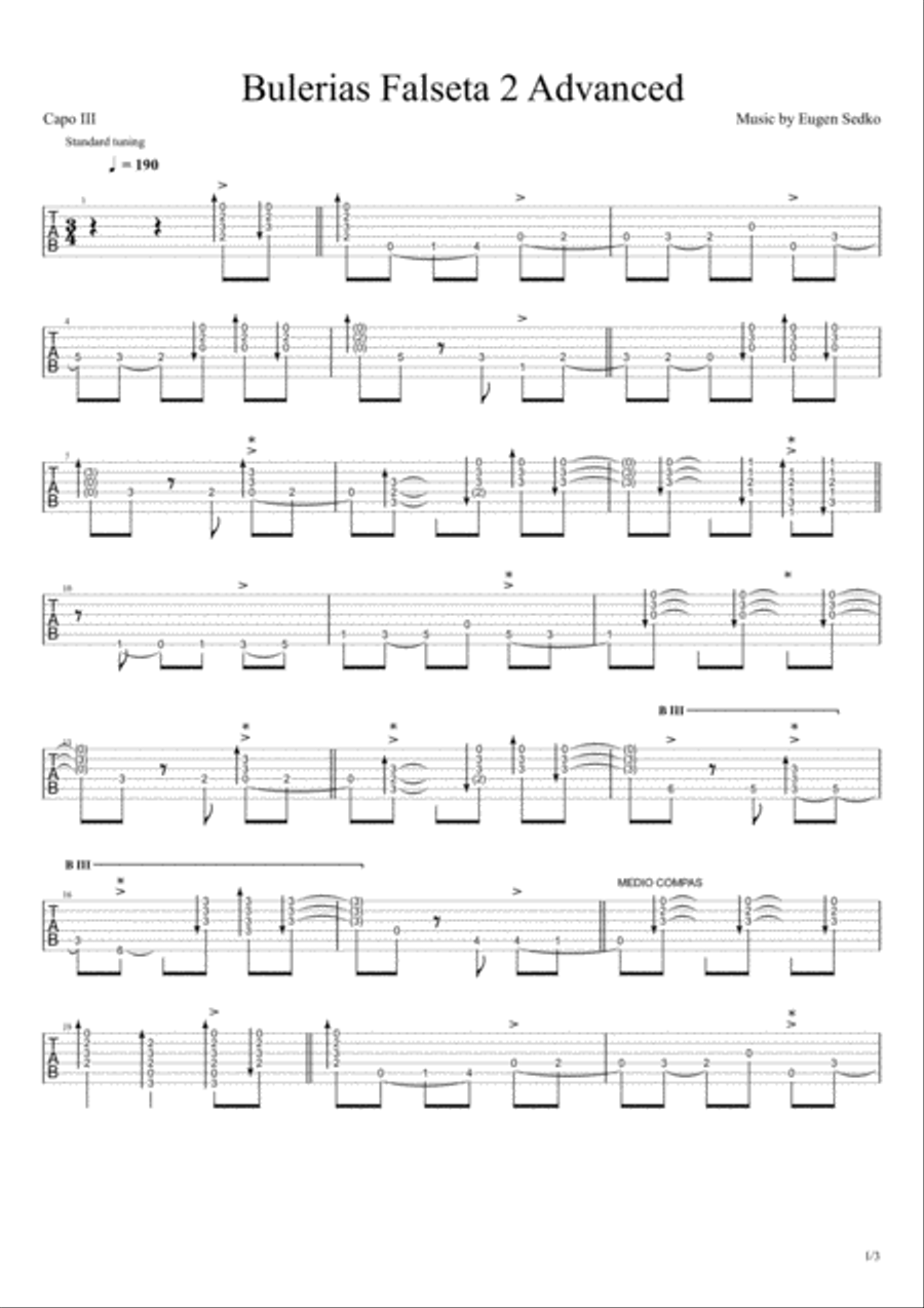 Eugen Sedko - Bulerias Falseta 2 Advanced + TABS Acoustic Guitar scores gallery preview page 1