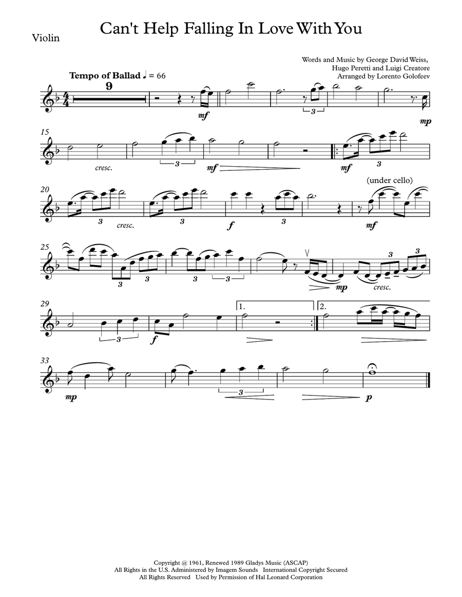 Can't Help Falling In Love Piano Trio scores gallery preview page 4