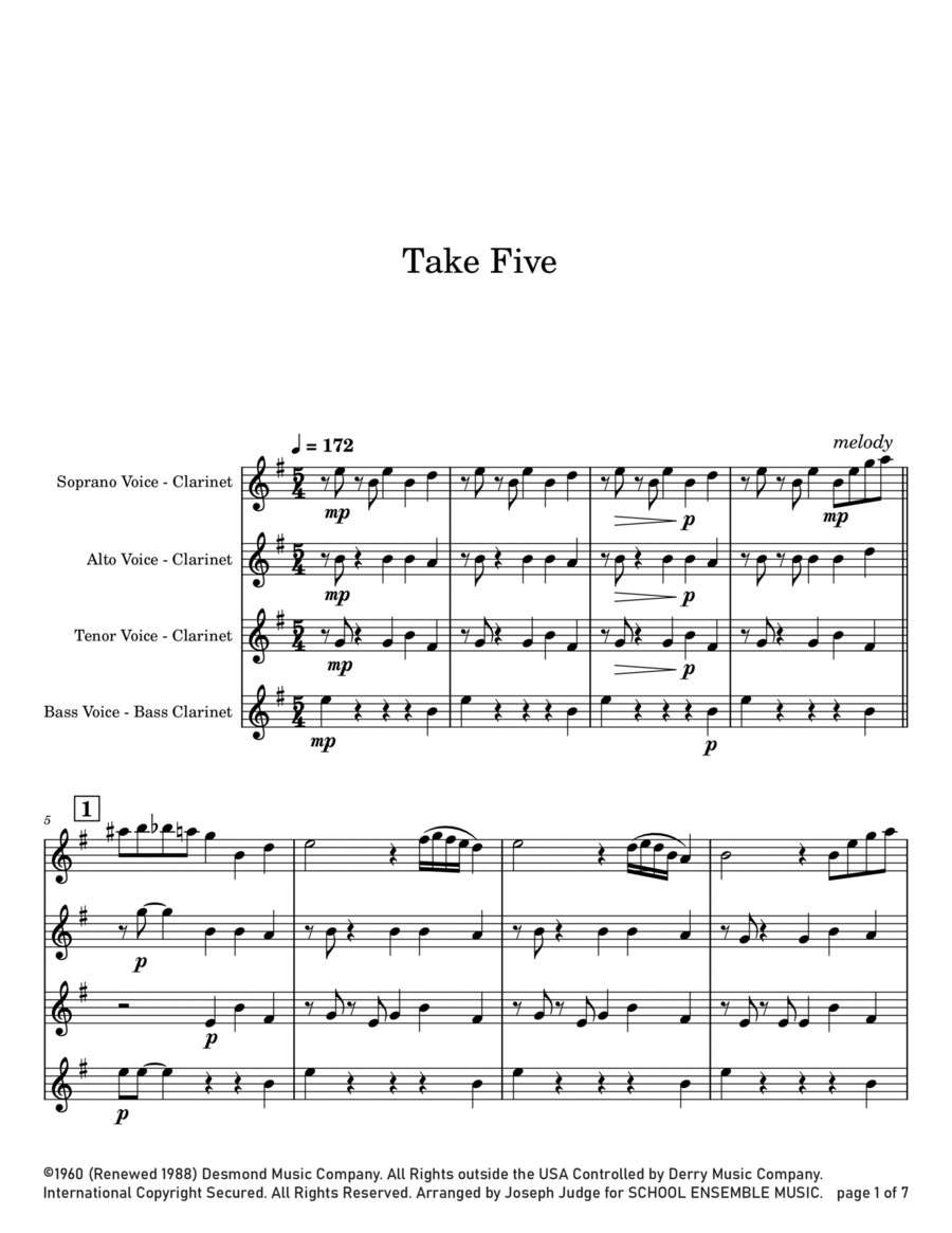 Take Five Clarinet Quartet scores gallery preview page 1