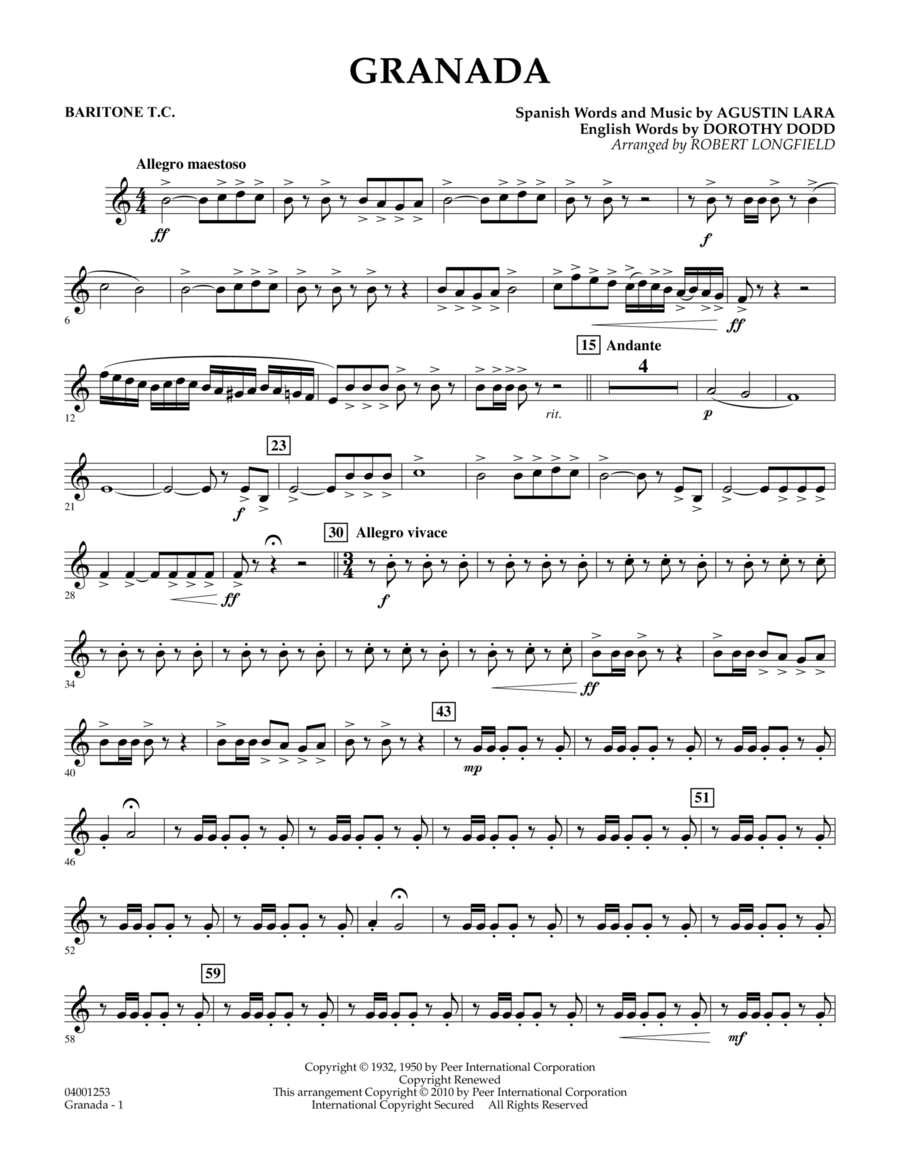Granada - Baritone T.C. Concert Band scores gallery preview page 1