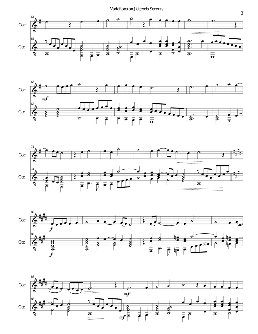 Variations on J'attends secours for cor anglais and guitar English Horn scores gallery preview page 3