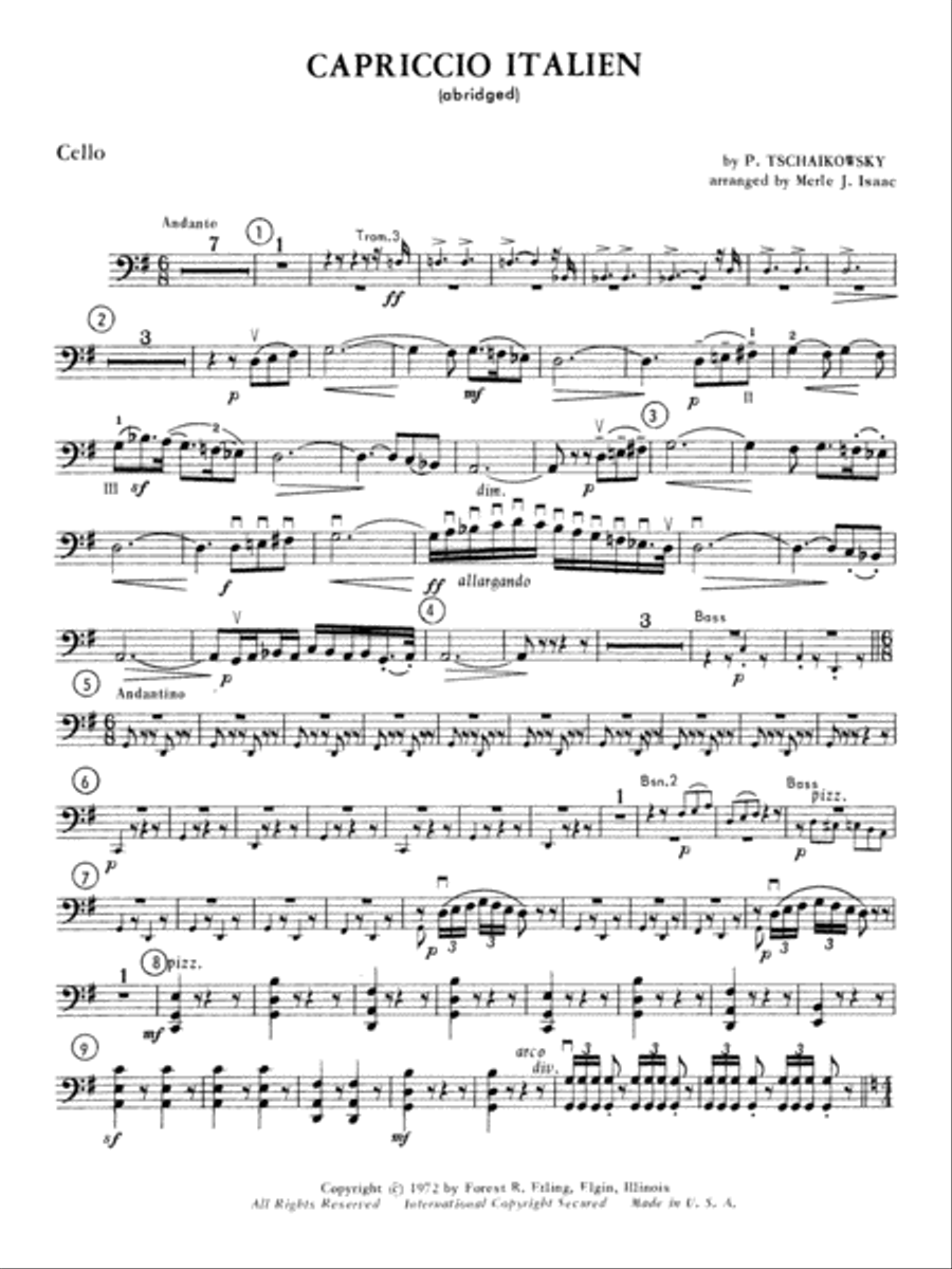 Capriccio Italienne: Cello Full Orchestra scores gallery preview page 1