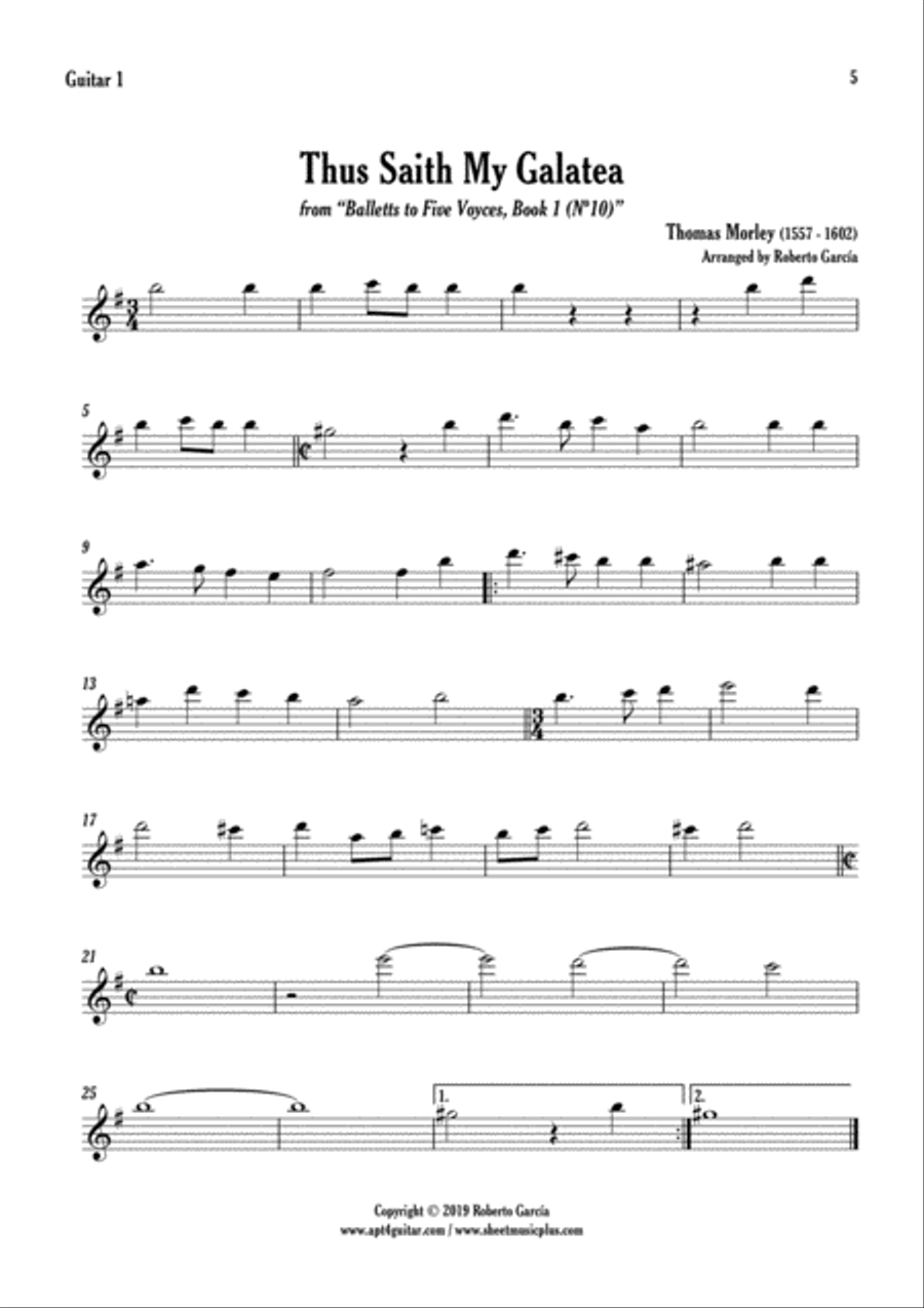 Thus Saith My Galatea Guitar Ensemble scores gallery preview page 5