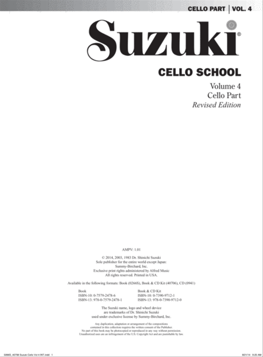 Suzuki Cello School, Volume 4 image number null