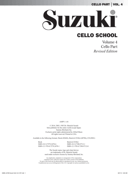 Suzuki Cello School, Volume 4 image number null