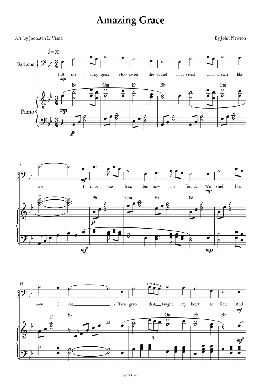 Amazing Grace Piano, Vocal scores gallery preview page 1