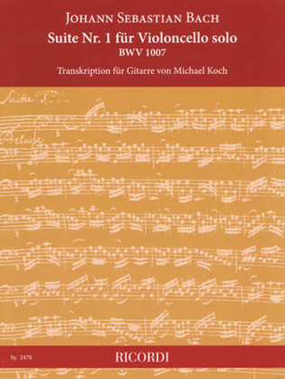 Book cover for Suite No. 1 for Cello Solo, BWV 1007