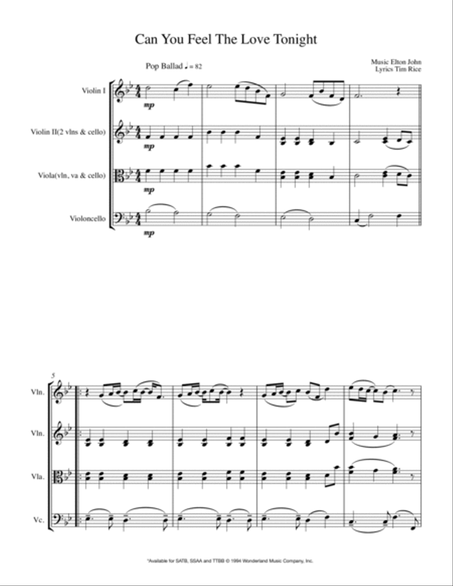 Can You Feel The Love Tonight String Trio scores gallery preview page 4