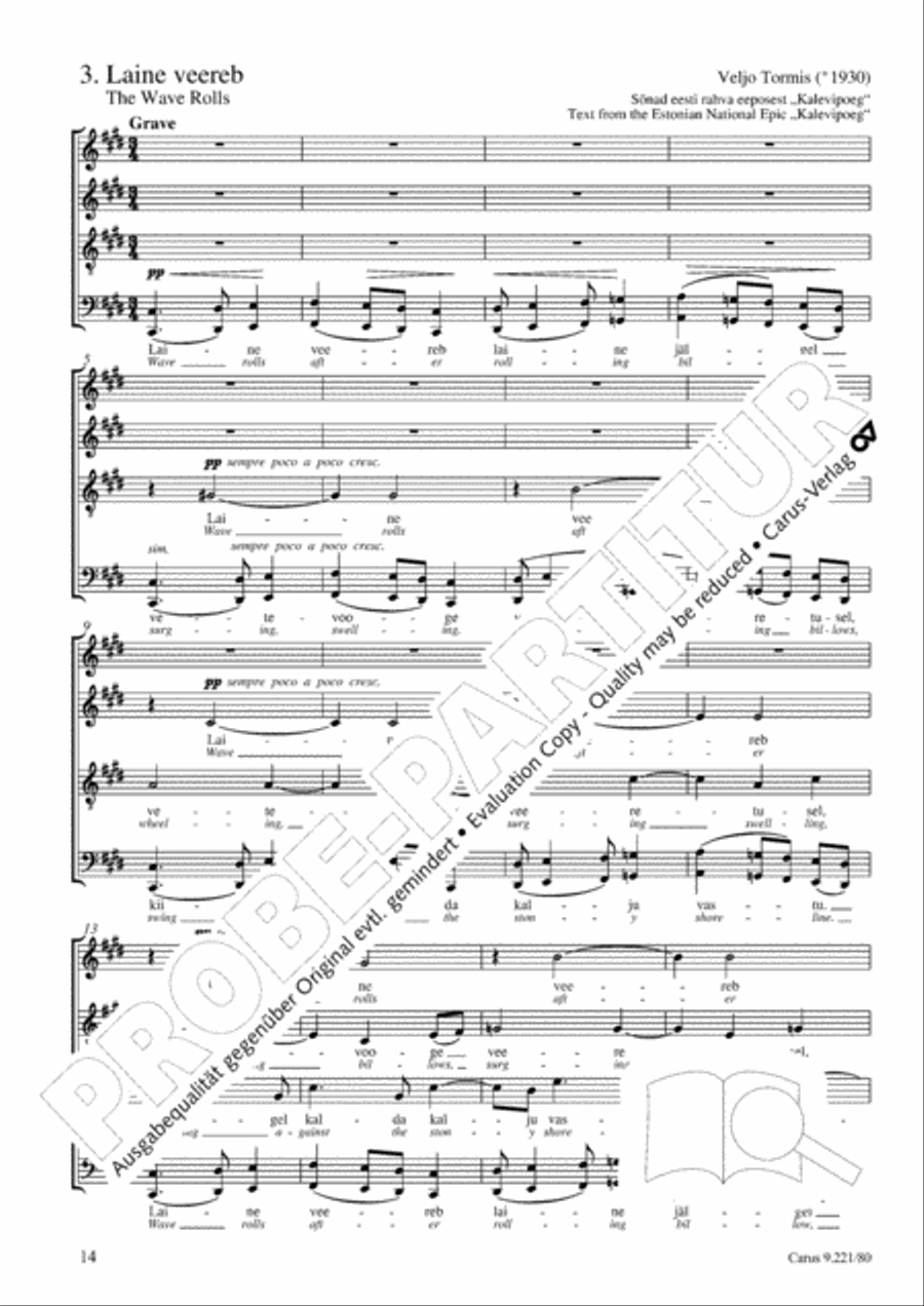 Veljo Tormis: Three soongs from the Epos (Kalevipoeg) Choir scores gallery preview page 15