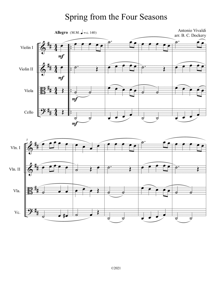 Spring from the Four Seasons (String Quartet) String Quartet scores gallery preview page 1