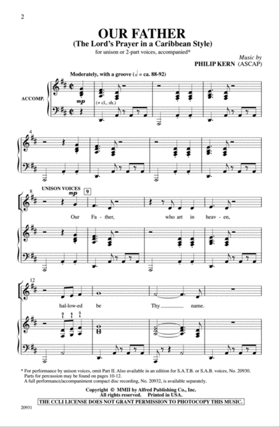 Our Father (The Lord's Prayer in a Caribbean Style) Unison Choir scores gallery preview page 2