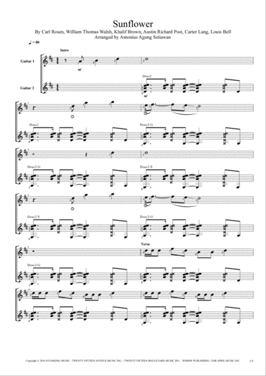 Sunflower Electric Guitar scores gallery preview page 1