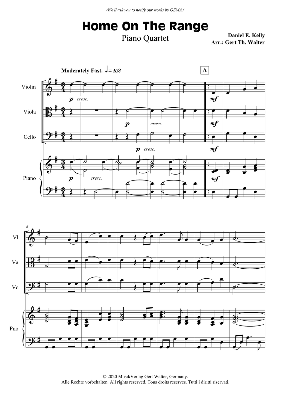 Home On The Range Piano Quartet scores gallery preview page 1