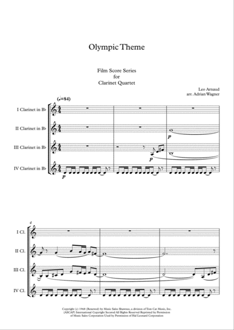 Bugler's Dream (Olympic Fanfare) Clarinet Quartet scores gallery preview page 3