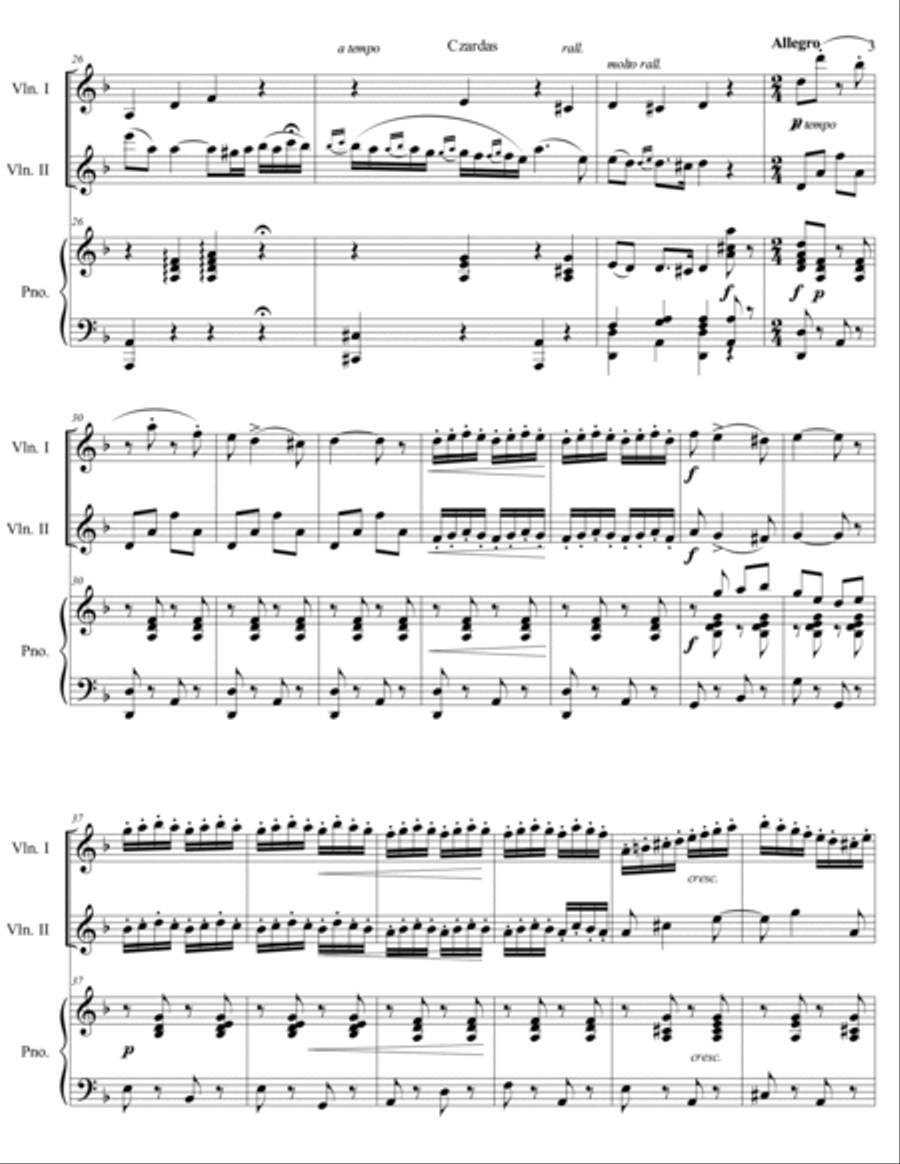 Vittorio Monti - Czardas arr. for 2 violins and piano (score and parts) Piano Trio scores gallery preview page 3