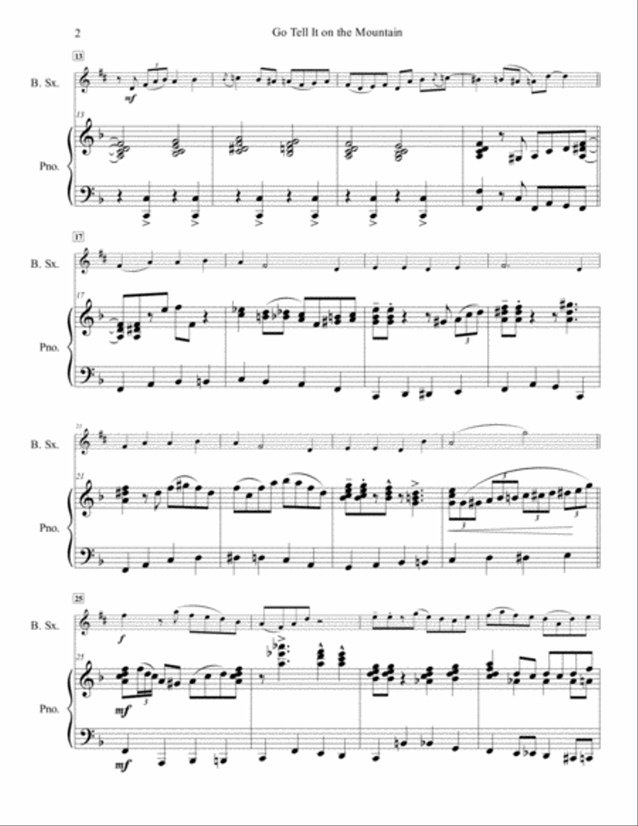 Go Tell It on the Mountain for Solo Bari Saxophone Baritone Saxophone scores gallery preview page 3