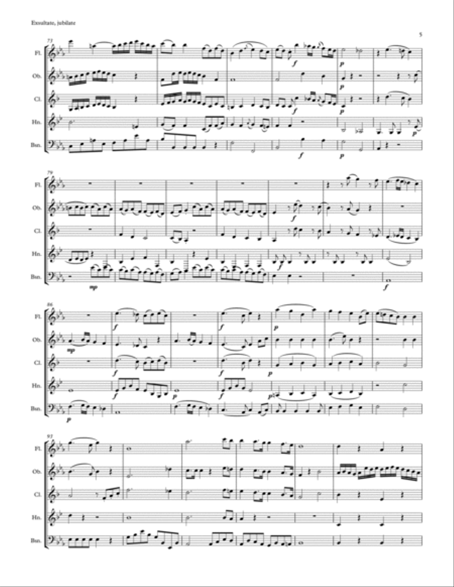 Mozart: Exsultate, jubilate for Woodwind Quintet Woodwind Quintet scores gallery preview page 5