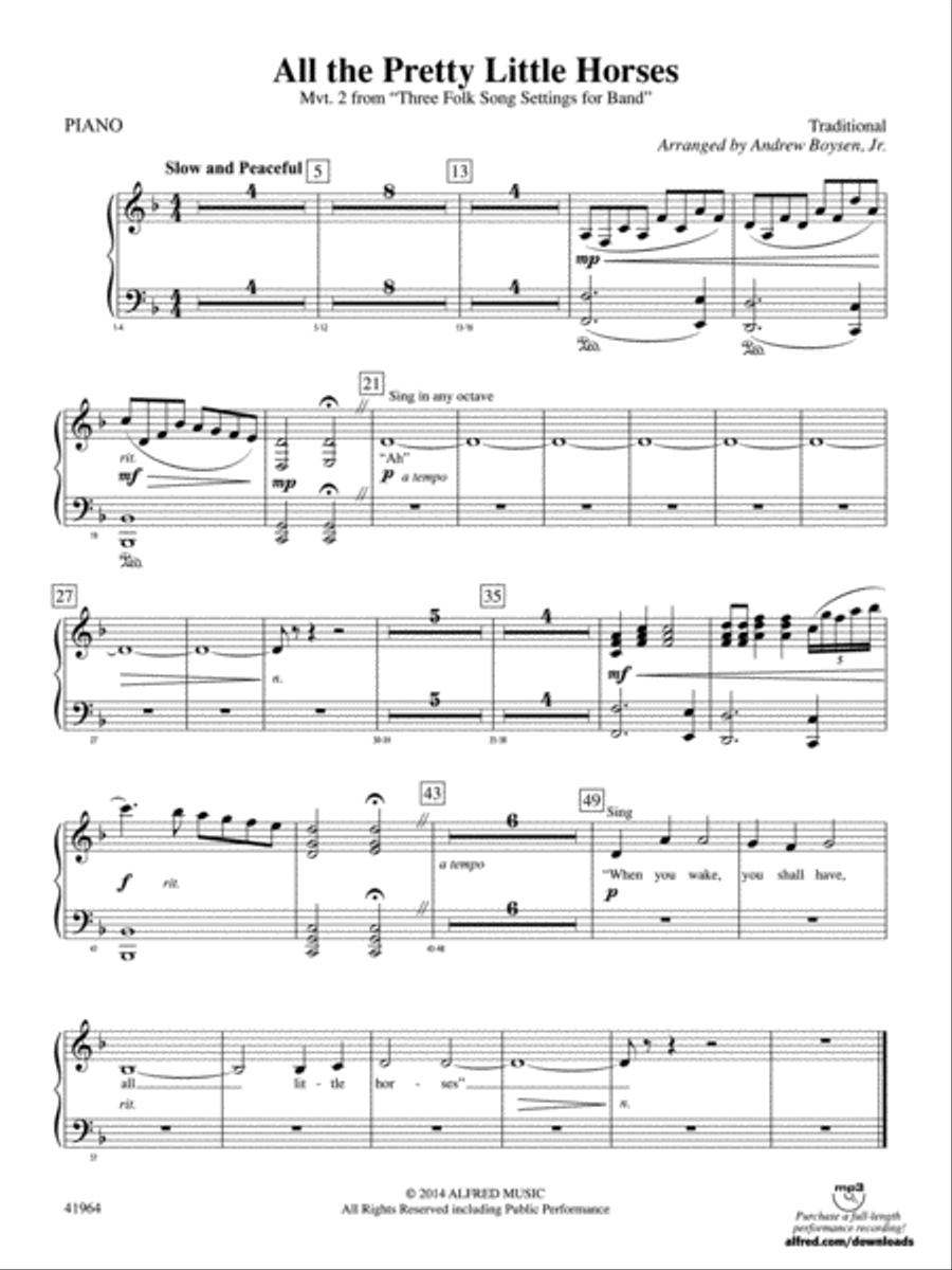 All the Pretty Little Horses: Piano Accompaniment Concert Band scores gallery preview page 1